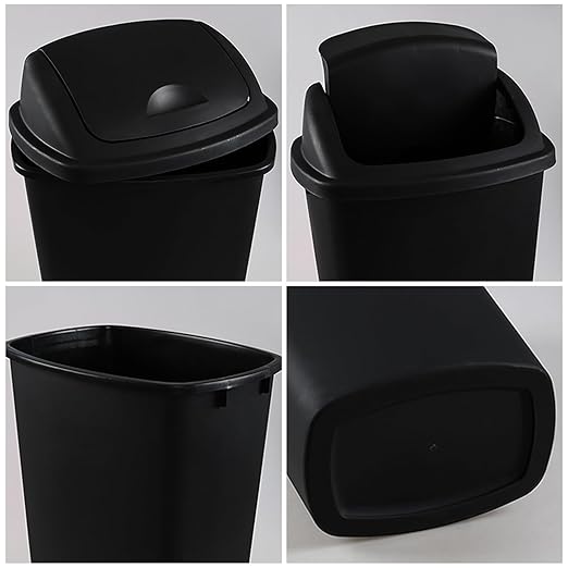 Teyyvn 13 Gallon Tall Kitchen Swing Lid Garbage Container, Set of 4 Plastic Trash Bin with Swing Top, Black