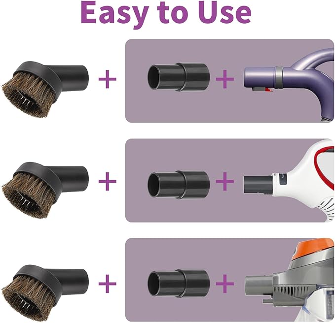 Vacuum Attachments & Brushes, Vacuum Horsehair Brush with 1-1/4 to 1-3/8 Inch Vacuum Hose Adapter, Vacuum Brush Attachment for Shark Vacuum and Shop Vac Attachments and Most Household Vacuum Cleaners