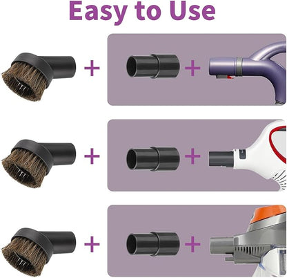 Vacuum Attachments & Brushes, Vacuum Horsehair Brush with 1-1/4 to 1-3/8 Inch Vacuum Hose Adapter, Vacuum Brush Attachment for Shark Vacuum and Shop Vac Attachments and Most Household Vacuum Cleaners