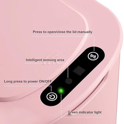 Cesun Automatic Motion Sensor Bathroom Trash Can with Lid, 2.6 Gallon Touchless Trash Bin, Smart Plastic Slim Garbage Can Small Wastebasket for Toilet, Office, rv, Bedroom, Living Room, Pink