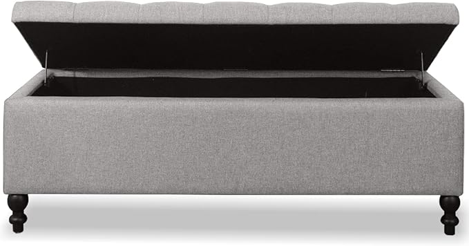 Storage Ottoman 50.2 Inches Upholstered Fabric Bench，Button Tufted for Living Room，Bedroom End of Bed Bench Withstands 303lbs (Grey)