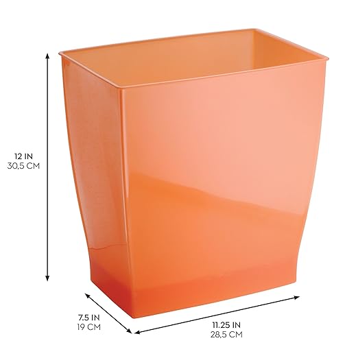 iDesign Small Rectangular Bathroom Trash Cans - Set of 4 - Tango Orange, Made in USA