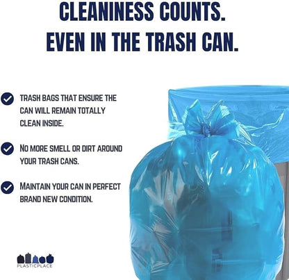 Plasticplace 64-65 Gallon Recycling Trash Bags For Toter │1.5 Mil │ Blue Heavy Duty Garbage Can Liners │ 50” x 60” (50 Count)