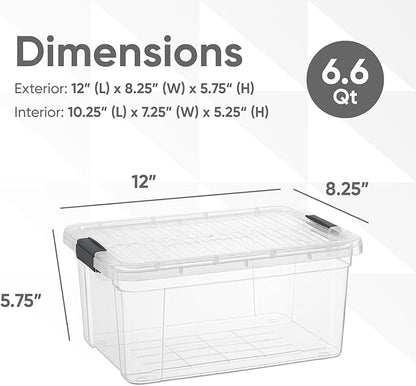 Superio Storage Bins with Lids- 4 Pack, 6.6 Qt Clear Boxes for Organizing, Stackable Plastic Containers- BPA Free, Non-Toxic, Odor Free, Organizer for Home, Office, Dorm