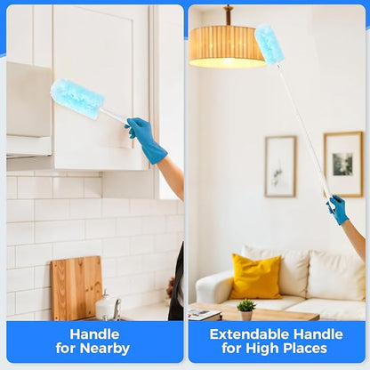 30 PCS Disposable Dusters Refills, 360 Degree Microfiber Duster Refills Kit with Extended Handle, Electrostatic Disposable Duster for Cleaning (1 Long Handle + 1 Short Handle + 30 Refills)