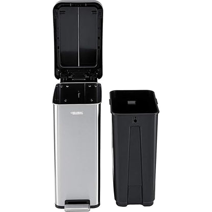 Global Industrial 12 Gallon Stainless Steel Slim Trash Can, Rectangular Butterfly Step-On