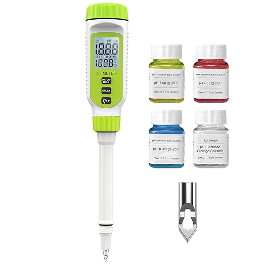 Tadeto Multifunctional Digital pH Meter for Food, High Precision Garden Soil pH Test Kit with LCD ℃/℉ Display for Plant/Solution, Water and Food pH Tester for Meat, Bread, Cheese,Water, Pool