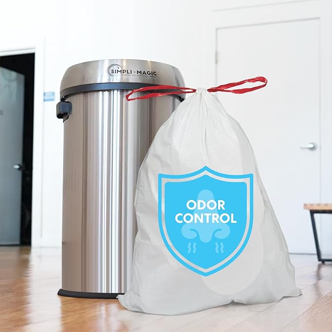 SIMPLI-MAGIC 17 Gallon Drawstring Trash Bags, 120 Pack – Tall Kitchen Garbage Bags, Custom Made with Premium Materials (White)