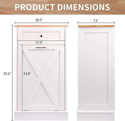 Betterhood Tilt Out Trash Cabinet 10 Gallon Wooden Free Standing Laundry Sorter Cabinet,Recycling Cabine with Hideaway Drawer,Tilt Out Trash Cabine Can Bin Kitchen (White)