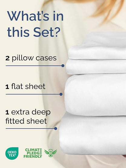 Extra Deep Pocket King Sheets - 4 Piece Breathable & Cooling Bed Sheets - Hotel Luxury Bed Sheet Set - Soft, Wrinkle Free & Comfy - Easily Fits Extra Deep Mattresses - Deep Pocket White Sheets Set