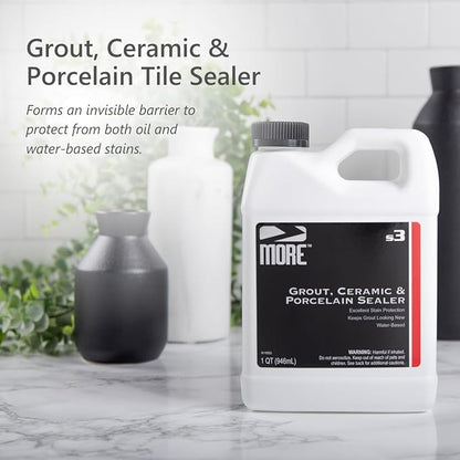 MORE Grout, Ceramic & Porcelain Tile Sealer - Water-Based Grout Sealer - Stain, Tile & Grout Protection - for Bathrooms, Showers & Floors - Prevent Grout Haze - Safe & Easy to Use - Unscented - 32oz