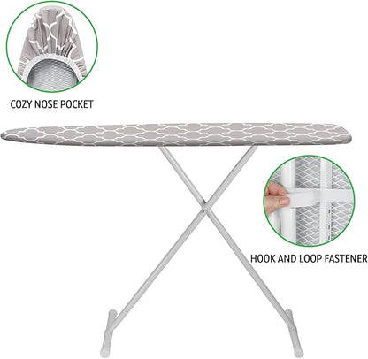 Ironing Board Cover and Pad 15x54 Inch Standard Ironing Board Cover with Elastic Edge and Hook and Loop Fasteners Scorch and Stain Resistant Cotton Ironing Covers with Thick Padding