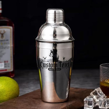 Personalized Cocktail Shaker 24oz - Custom Stainless Steel Bar Kit with Engraved Text, Built-in Strainer & Measuring Jigger & Spoon, Gift for Bartenders & Cocktail Lovers (Bartender Design)