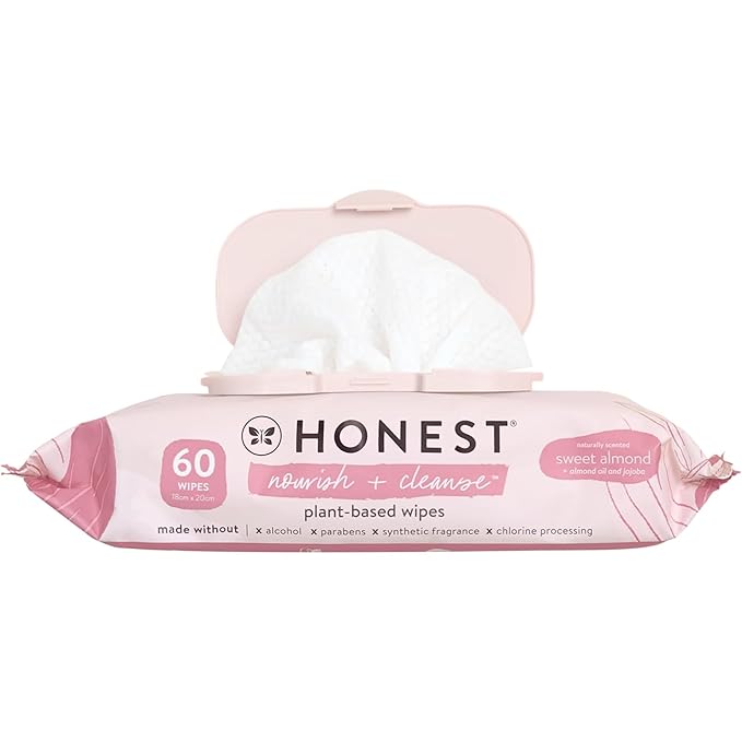 The Honest Company Nourish and Cleanse Naturally Scented Wipes Cleansing Multi-Tasking Wipes 99% Water Plant Based Hypoallergenic Sweet Almond 60 Count