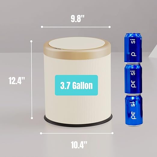 URALFA 3.7 Gallon Motion Sensor Bathroom Trash Can with Lid，Automatic Waterproof Touchless Garbage Can, Smart Plastic Trash Bins Suitable for Toilet, Office, Bedroom, Kitchen (Cream White)