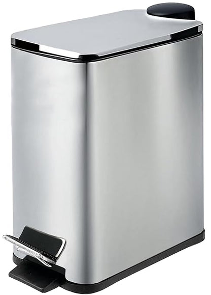 Stainless Steel Small Trash Can with Lid & Step Pedal - 6 Liters/1.6 Gallon Soft Close Garbage Can with Removeable Inner Bucket - Trash Cans for Bathroom, Bedroom, Kitchen & Office (Chrome)