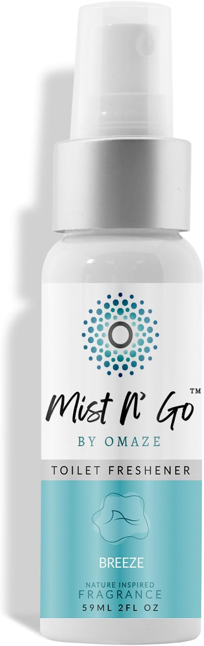 Mist N’ Go by Omaze Travel Bathroom Spray for Toilet Spray Odor Eliminator - Travel Toilet Spray for Bathroom Air Freshener Spray for Bathroom Deodorizer - Breeze Regular Size (2oz x1)