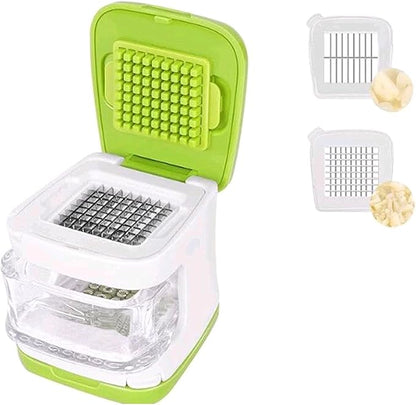 Garlic Press,Double cutting Crusher, Cutter, Mincer, and Storage Container (Green).