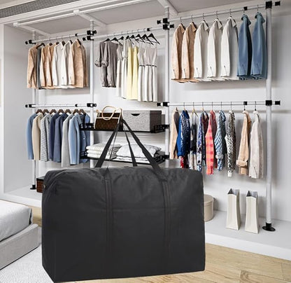 Large Storage Bags, 150L Waterproof Foldable Travel Duffle Bag with Reinforced Handles, Black Heavy Duty Moving Bags, for Bed Organize Clothing, Blanket