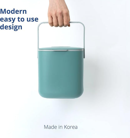 BLUE GINKGO Kitchen Compost Bin [2.6L / 0.69 GAL] – Filter-Free, Odor-Tight Countertop Food Waste Pail with Handles (Made in Korea, Green)
