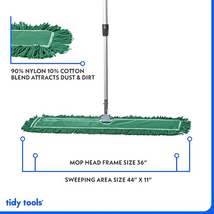 36 Inch Green Commercial Dust Mop & Floor Sweeper with Extendable Handle – Mop for Hardwood, Tile, and Concrete Floor Cleaning
