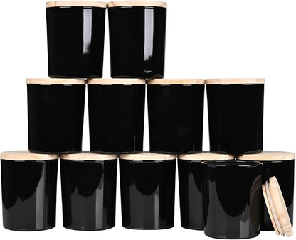 Thick Candle Jars for Making Candles 12 Pcs, 7 OZ Empty Jars with Wood Lids for Candle Making, Sample Container, Light Black