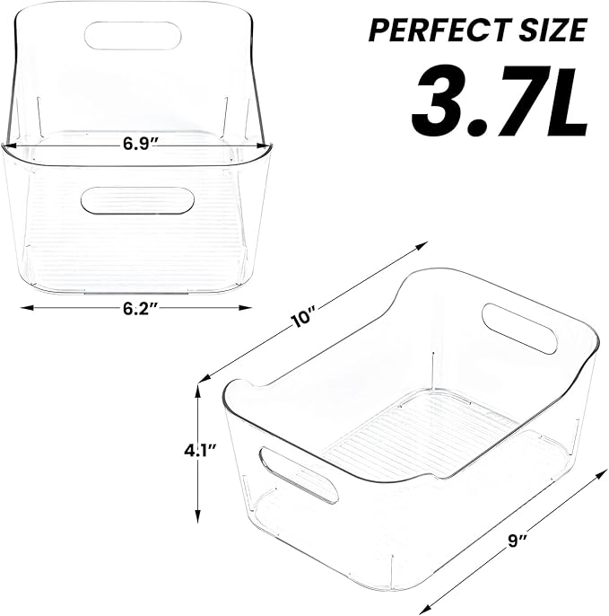 Clear Plastic Storage Bins, Set of 12, Multi-Use Organization and Storage Containers for Pantry, Cabinet, Refrigerator, Freezer, Bathroom, Organizer Bins for Home & Kitchen