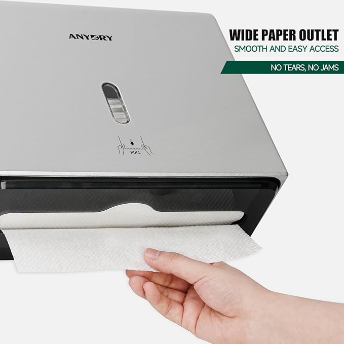Wall-Mounted Paper Towel Dispenser – Fits Tri-Fold Towels up to 10x3.1 Inches, Holds 200 Sheets, Ideal for Home & Commercial Use (Silver)
