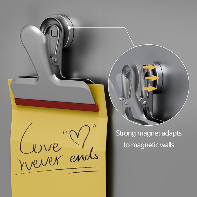 HOUSE AGAIN 8 Pack Stainless Steel Magnetic Chip Bag Clips Covered with Silicone - NO More Sharp Edges - Color Coded for Food Bags - Hang Postcards Heavy Duty for Kitchen and Office, 3 Inches Wide