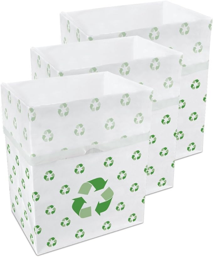13 Gallon Disposable Pop-Up Trash Cans (3-Pack) with Fitted Bags – Foldable Garbage & Recycling Bins for Parties, Events & Kitchen (Recycle, 17" H x 13.5" W x 10" D)