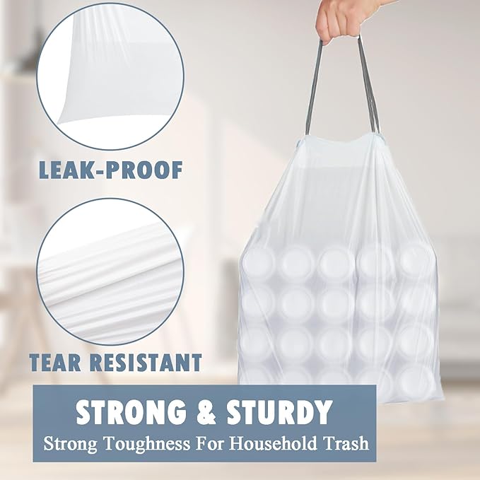 Small Trash Bags 4 Gallon - 57 Count Drawstring 4 Gallon Trash Bag, Pre-separated Small Garbage Bags Bathroom Trash Bags, Unscented White 4 Gal Trash Can Liners