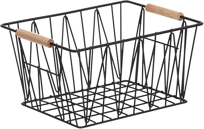 Amazon Basics Rectangular Wire Storage Baskets, Set of 3, Standard, Black