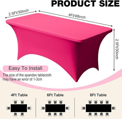 Trlyc 2 Pack 4FT Spandex Table Cloth - 48 x 30 Inch Rectangular Stretch Tablecloth, Wrinkle Resistant Scretch Table Cover for Wedding, Party, Banquet, Picnic, Outdoor Decoration (2Pcs,Fuchsia)