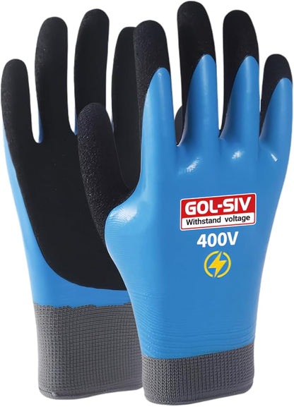 Double Insulated Electrical Gloves,400V Low Voltage Electrician Safety Gloves,Rubber Non Slip Work Gloves For Men (Blue,Large)