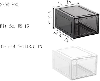 XXL Drop Front Shoe Storage Box Stackable, 8 Pack Shoe Display Case Fit US 15,Sneaker Storage Shoe Containers with Magnetic Door（8 PACK BLACK