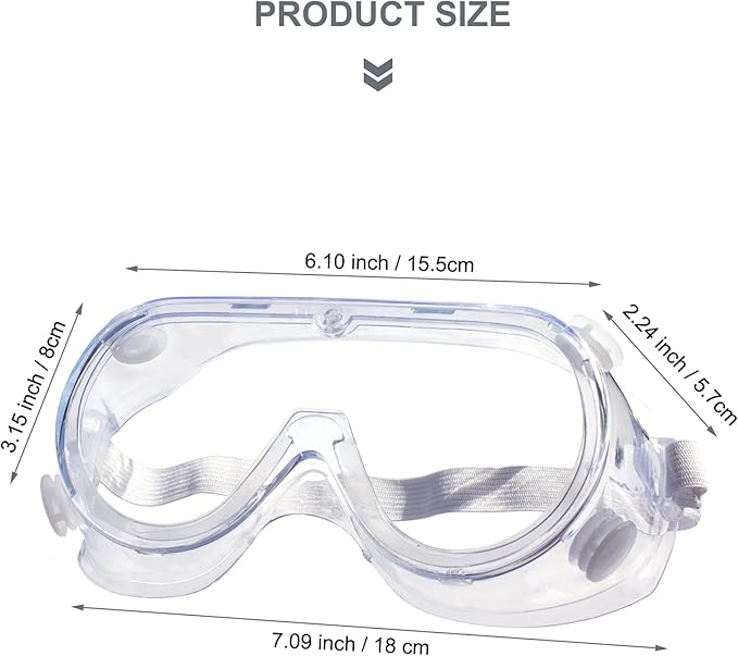 3 Pack Safety Goggles Protective Adjustable Goggles Over Glasses Splash Eye Protection Adjustable For Lab Construction Worker Onion Cutting Clear Lens Eyewear White