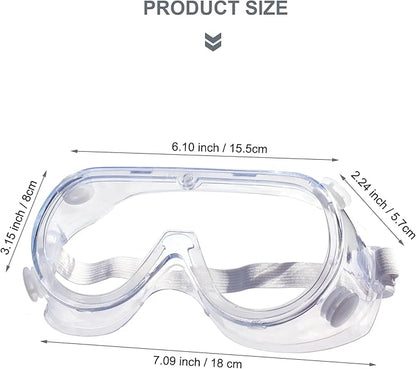 3 Pack Safety Goggles Protective Adjustable Goggles Over Glasses Splash Eye Protection Adjustable For Lab Construction Worker Onion Cutting Clear Lens Eyewear White