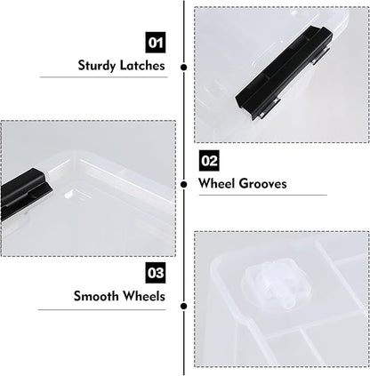 Pekky 22 Qt Clear Plastic Storage Bins with Lids and Wheels, 6 Packs Plastic Latching Container Box for Organizing