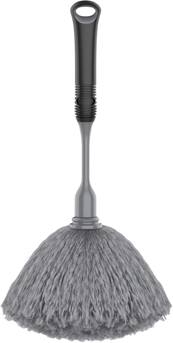 MR.SIGA Microfiber Delicate Duster, Comfortable Non Slip Handle, Detachable Washable Duster Head, Gray & Black