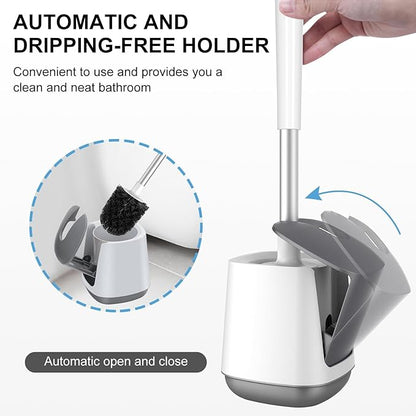 SetSail Toilet Brush 3 Pack Toilet Bowl Brush and Holder Toilet Cleaner Brush with Nylon Bristles Ventilated Toilet Brushes for Bathroom with Holder for Toilet Scrubber Cleaning, White & Grey
