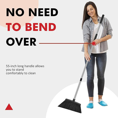 NACENA Heavy Duty Broom, 55 Inch Long Handle Outdoor Large Angle Brooms, Commercial Broom for Sweeping Indoor, for Home Garage Kitchen Office Courtyard Lobby Patio Lawn Concrete, 4 Pack (Black)