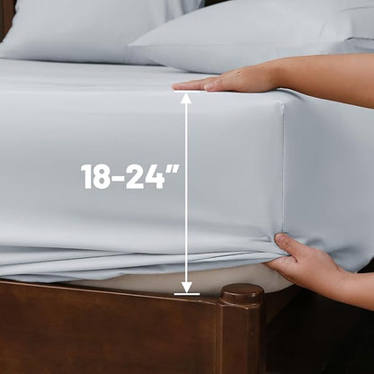 Extra Deep Pocket California King Sheets 18-24 Inch 1000 Thread Count 100% Egyptian Cotton Sateen Weave Soft Breathable 4 Pieces（California King,Light Blue）