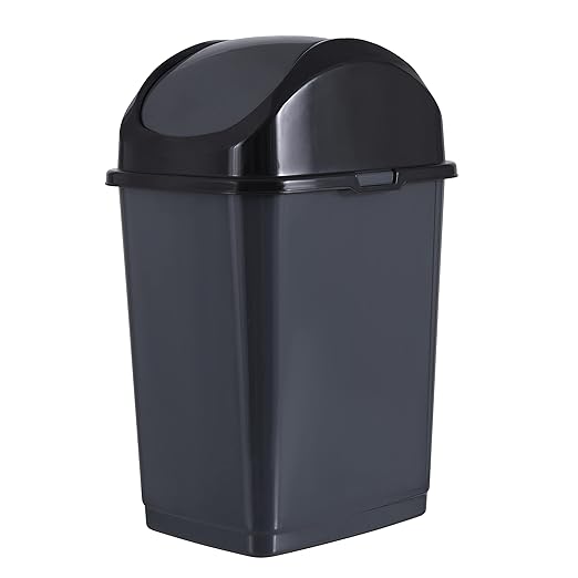Superio Kitchen Trash Can with Swing Top Lid 9 Gallon Slim Waste Bin 37 Qt Sturdy Plastic Garbage Can Medium Recycling Bin for Office, Bathroom, Under Counter, Dorm, Bedroom (Dark Grey-2 Pack)