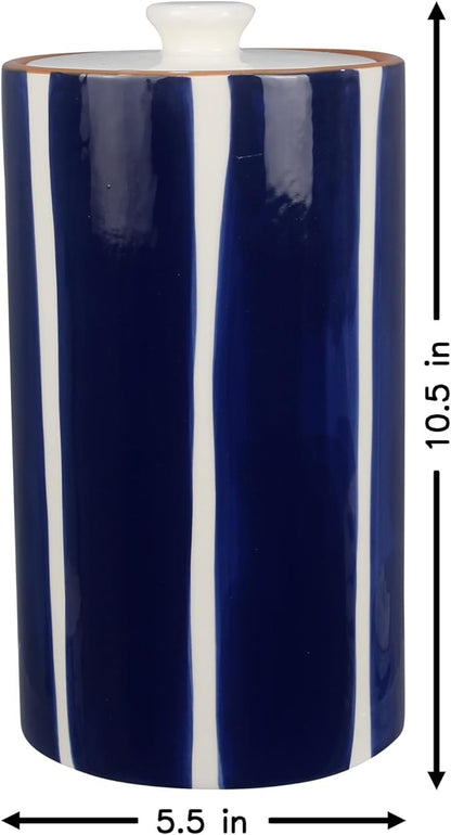Young's Inc. 4 Pcs Set Cylindrical Ceramic Canisters- Storage Container for Kitchen and Bathroom - Beautiful Home Decor Accent to Store Food, Coffee, Tea, and More - White, Blue
