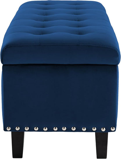 Ottoman with Storage, Storage Ottoman Bench with Button-Tufted, Upholstered End of Bed Bench with Wooden Legs for Bedroom, Entryway (Navy Blue, Set of 1)