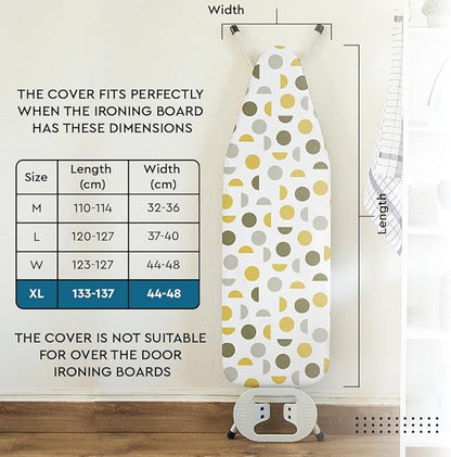 Encasa XO Ironing Board Cover and Pad 57"x22" - Thick 3mm Felt Padding, Drawstring Tightening & Lock, Easy Fit, Scorch & Stain Resistant, Fits X-Large Ironing Board - Daisy Beige