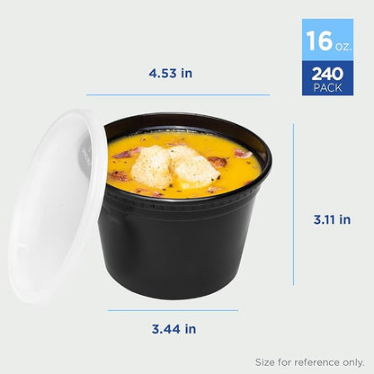 Karat [16oz - 240 ct Black PP Injection Molded Round Deli Containers with Lids (FP-IMDC16-PPB)