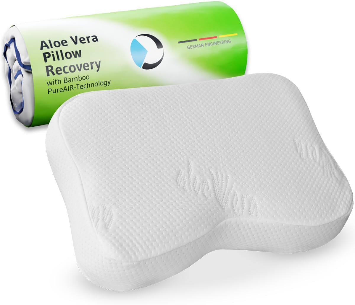 Third of Life Travel Pillow with Activated Charcoal Memory Foam | Cervical Neck Pain Relief Pillow for Back & Side Sleepers | Aloe Vera Extract Viscose Pillowcase
