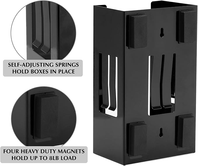 EMENTOL 4PCS Magnetic Glove/Tissue Dispenser Holder Set, Black Glove Dispenser Wall Mount, Mount Onto Tool Box or in Workshops