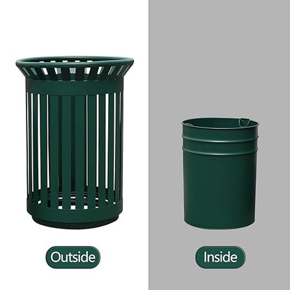 Outdoor Metal Slatted Trash Receptacle,Waste Receptacle，Commercial Trash Cans,Zone Round Garbage Bin,Square Hotel Street Patio Indoor Metal Stan (Big-Green)